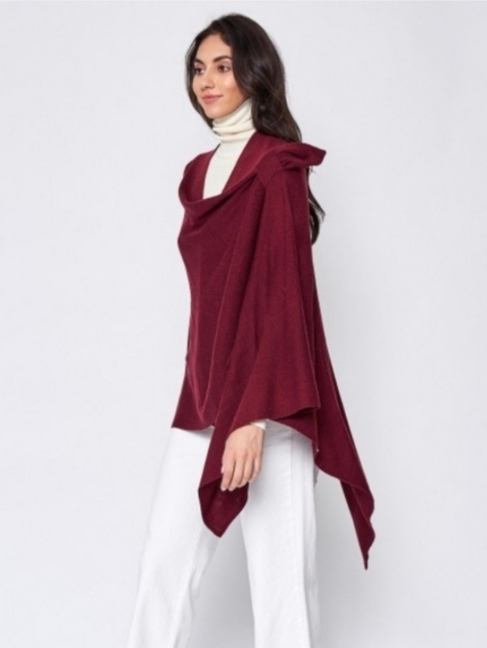 Burgundy Ruana Wrap With Strap